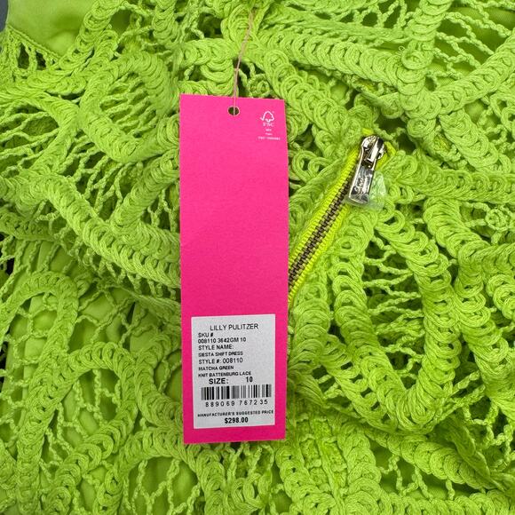 Lilly Pulitzer Siesta Shift Dress Sz 10 Matcha Green Knit Battenburg Lace NWT - Picture 12 of 16